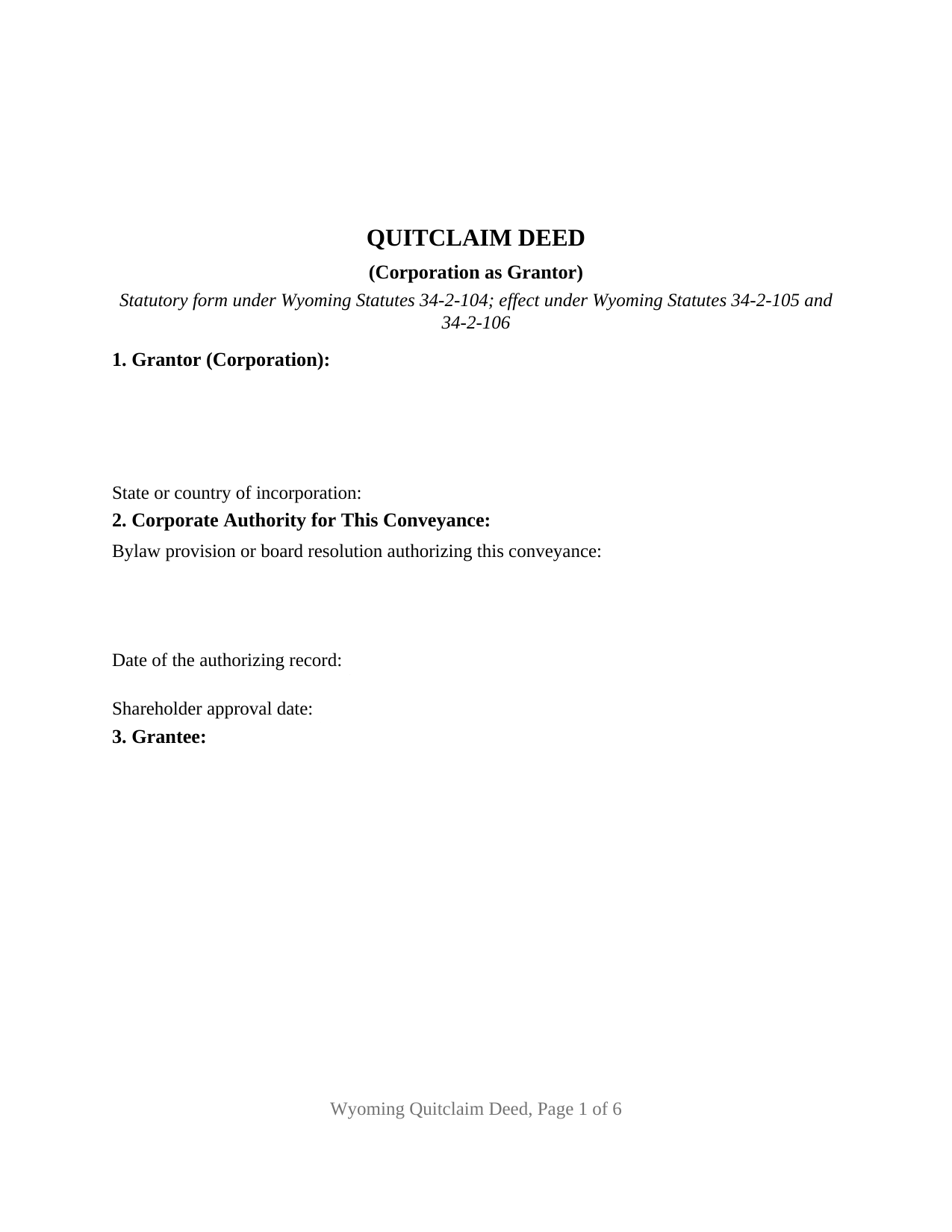 Campbell County Quitclaim Deed (Corporation Grantor) Form
