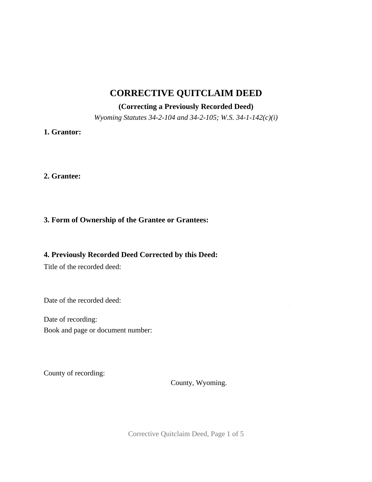 Teton County Quitclaim Deed (Corrective) Form