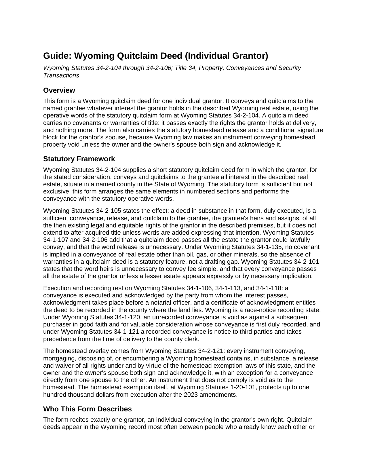 Albany County Quitclaim Deed (Individual Grantor) Guide