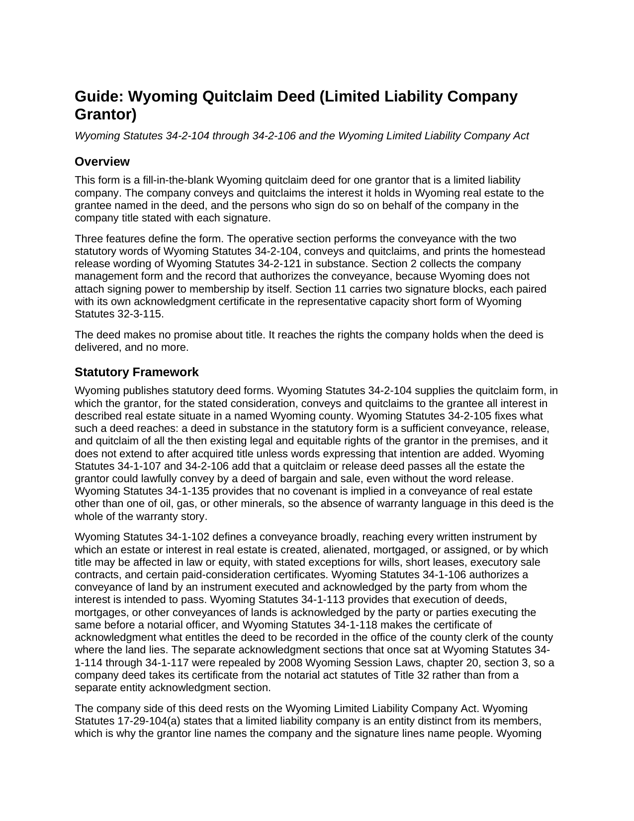 Teton County Quitclaim Deed (LLC Grantor) Guide