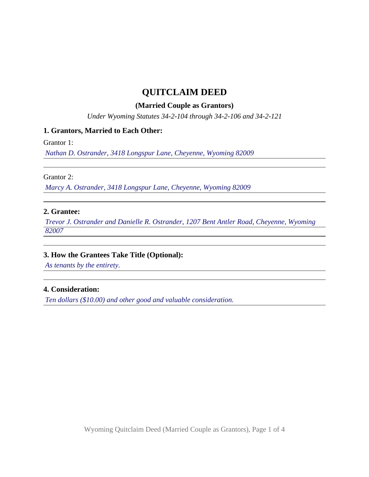 Converse County Completed Example of the Quitclaim Deed (Married Couple as Grantors) Document