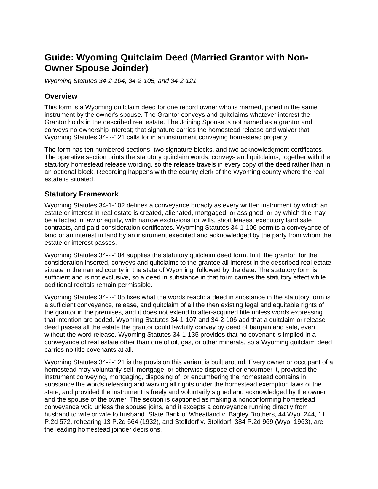 Uinta County Quitclaim Deed (Married Grantor with Non-Owner Spouse Joinder) Guide