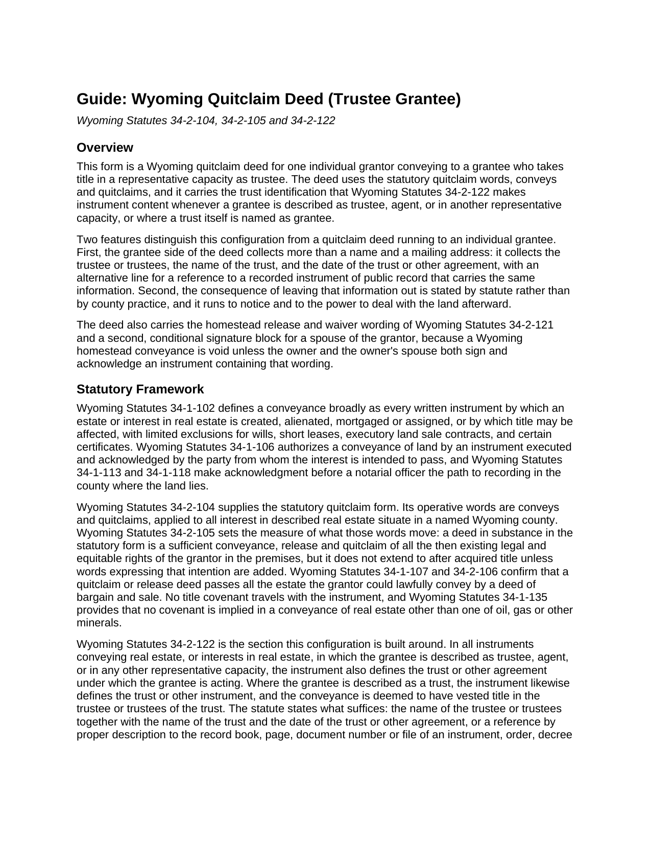 Goshen County Quitclaim Deed (Trustee Grantee) Guide
