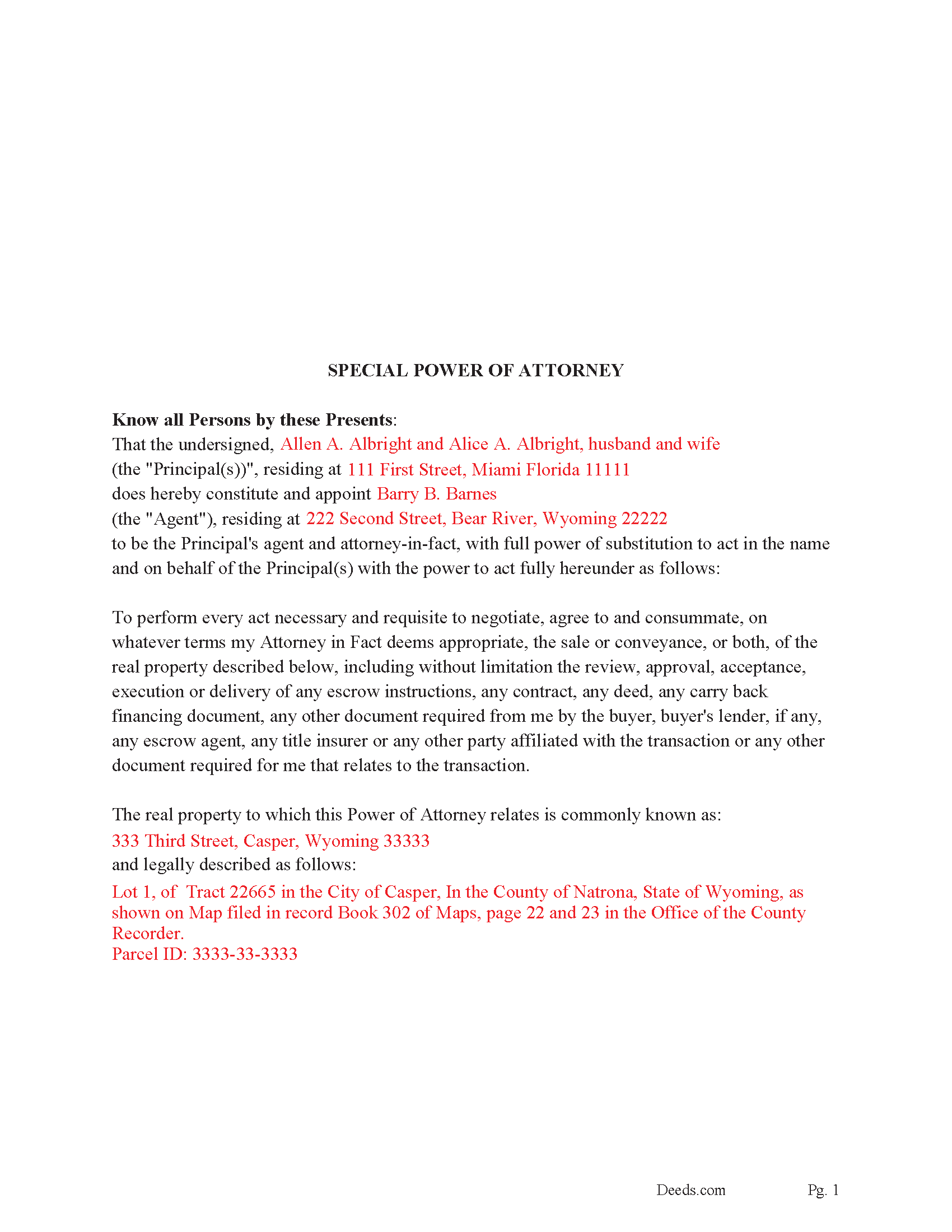 Crook County Completed Example of the Power of Attorney