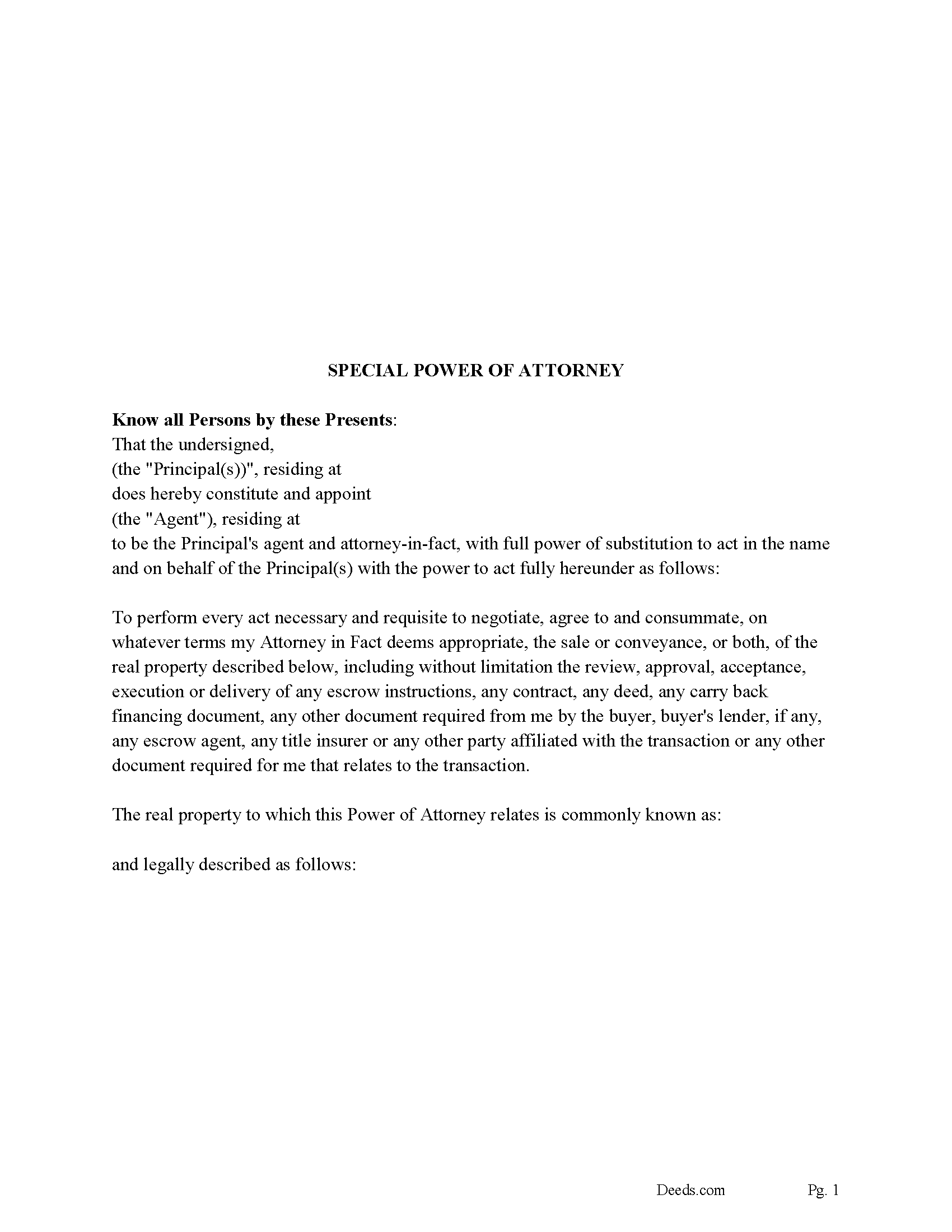 Crook County Special Power of Attorney Form for the Sale of Property