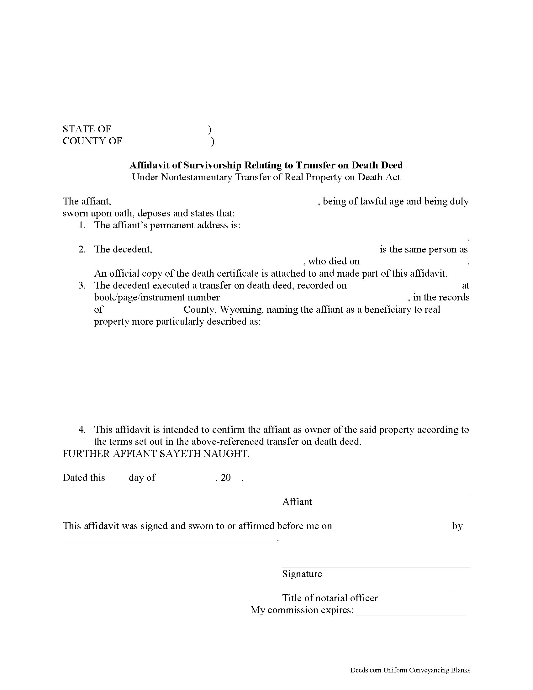 Platte County Transfer on Death Affidavit Form