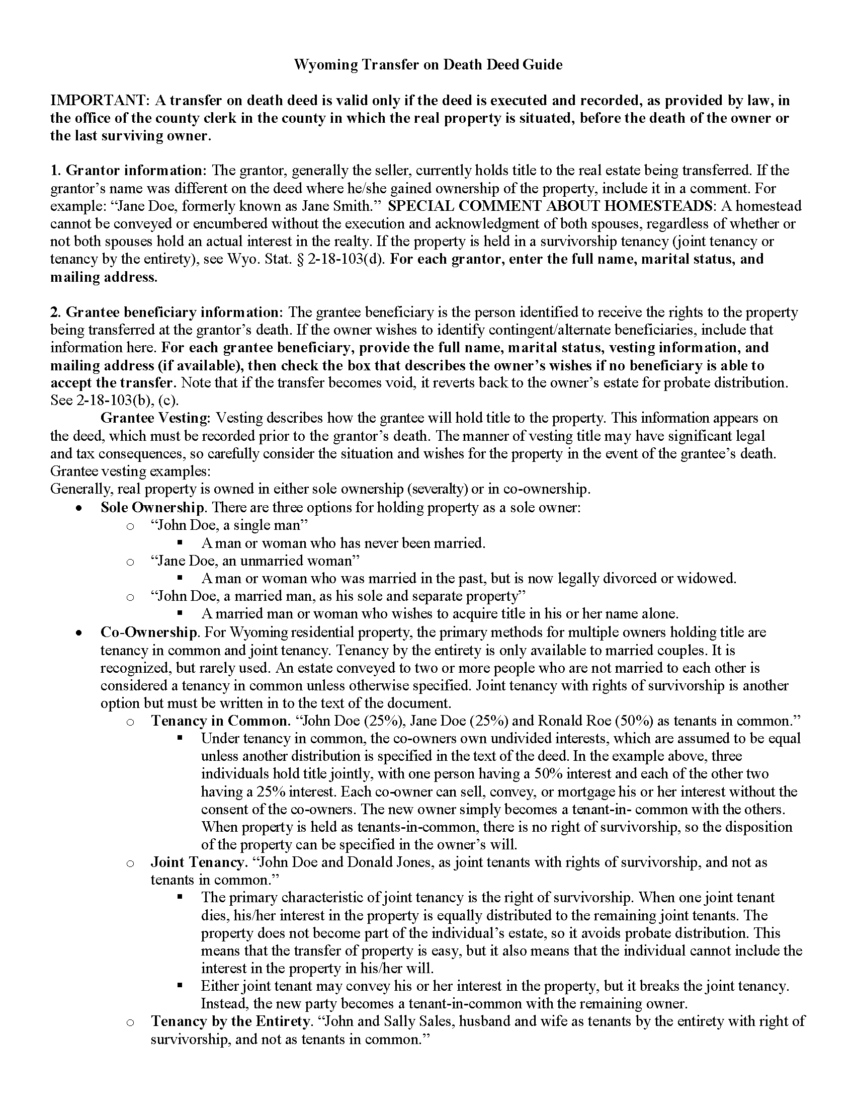 Carbon County transfer on Death Deed Guide