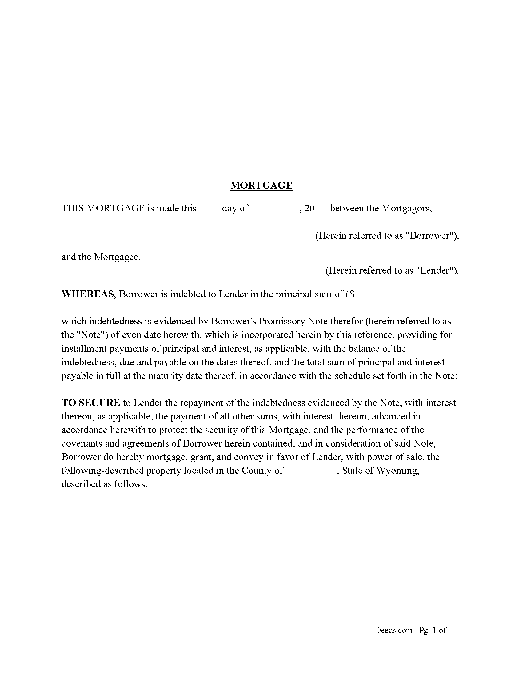 Wyoming Mortgage and Promissory Note Image