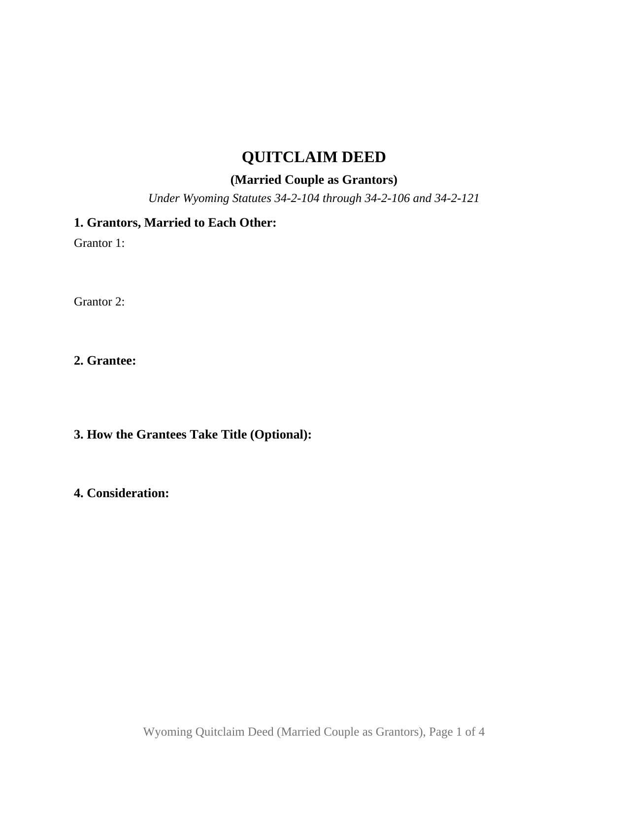 Wyoming Quitclaim Deed (Married Couple as Grantors)