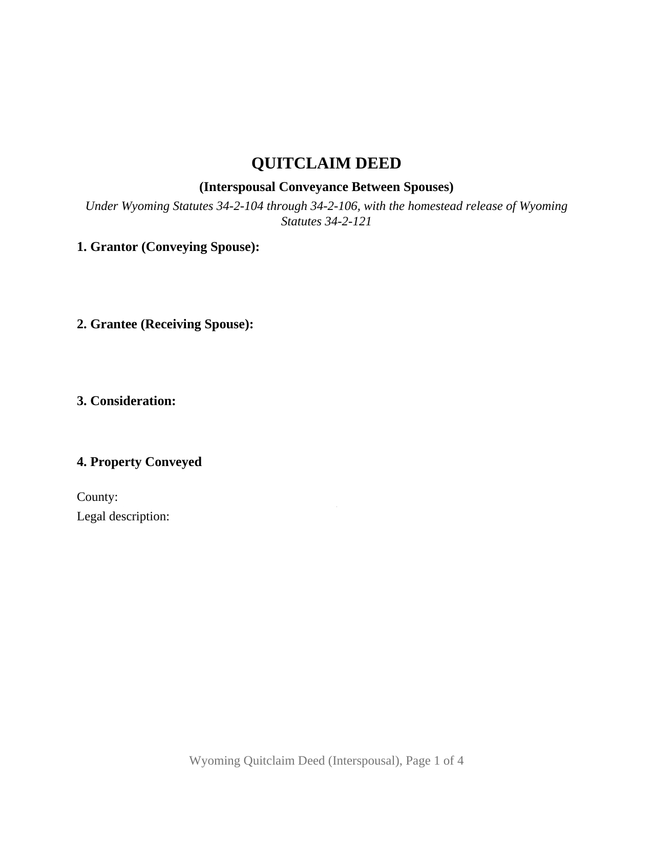 Wyoming Quitclaim Deed (Interspousal)