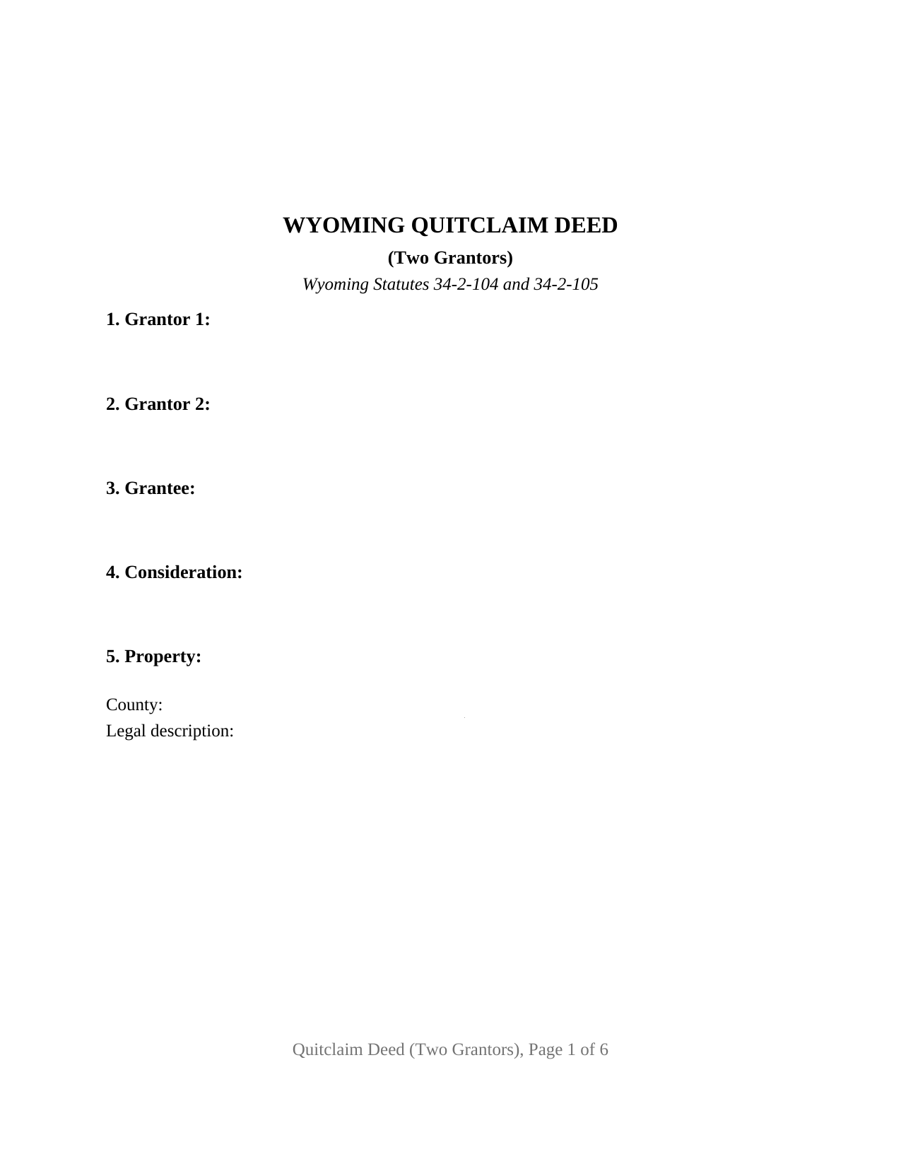 Wyoming Quitclaim Deed (Two Grantors)