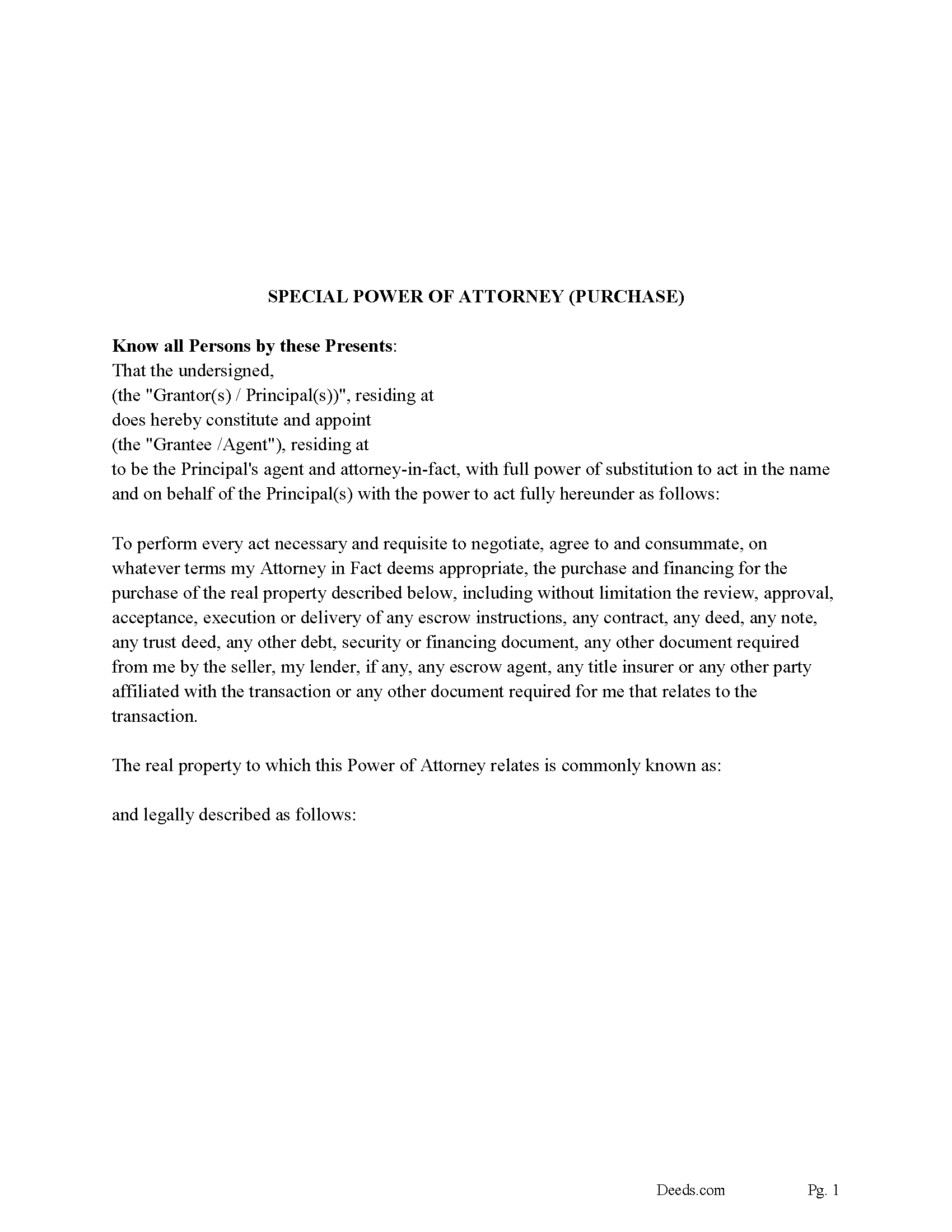 Wyoming Special Power of Attorney for the Purchase of Property Image