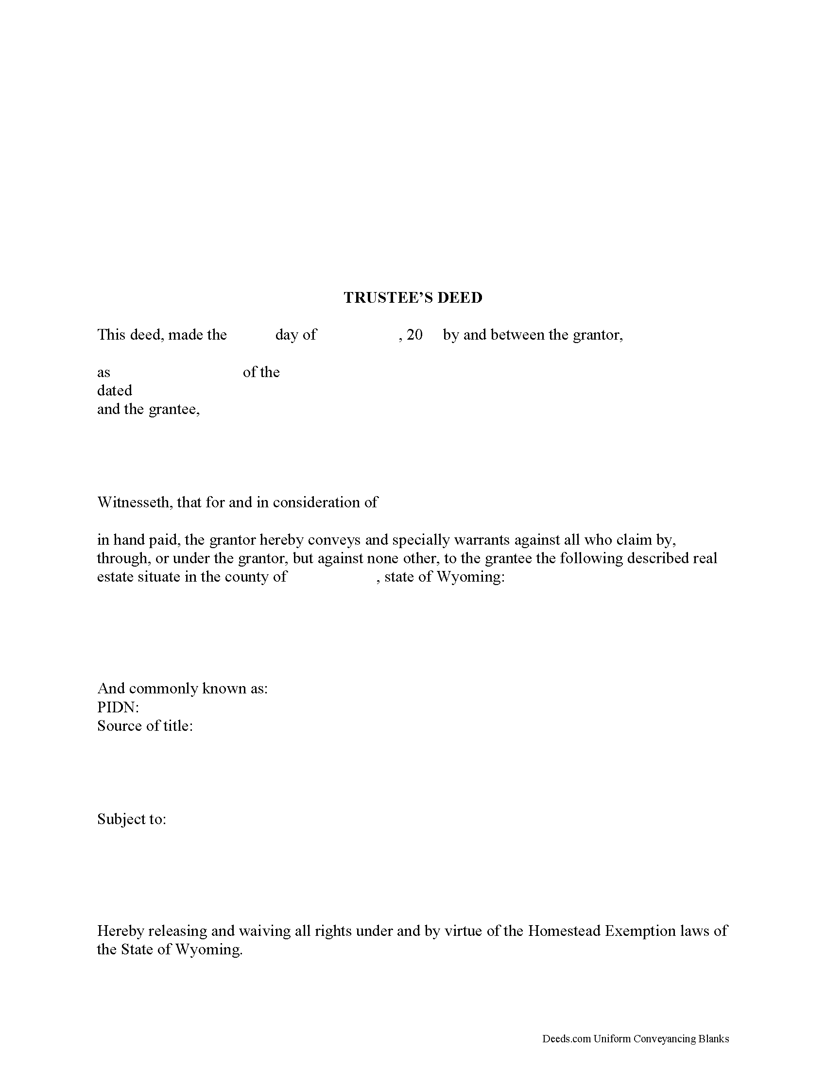 Wyoming Trustee Deed Image