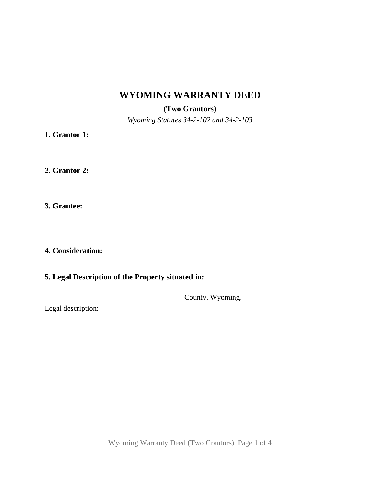 Wyoming Warranty Deed (Two Grantors)