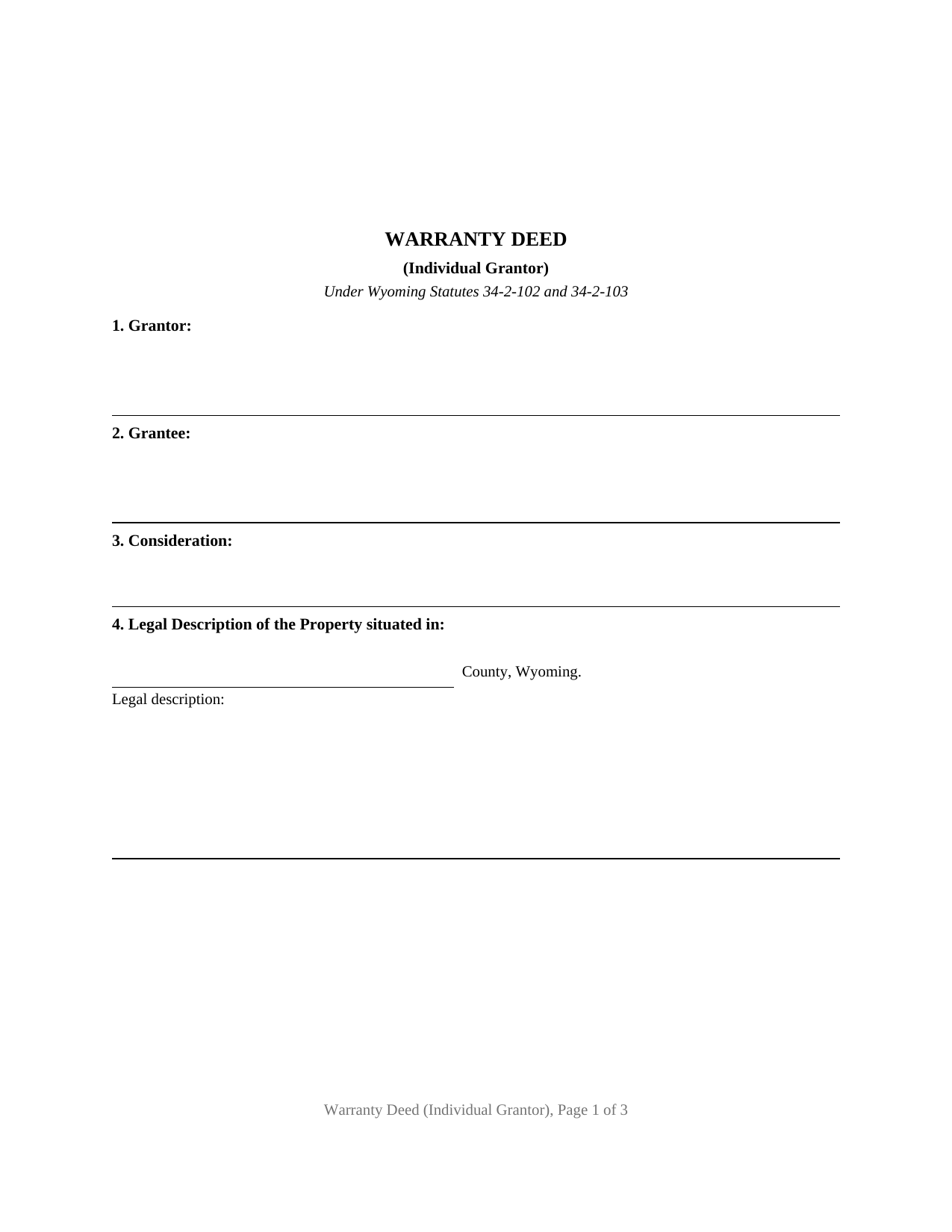 Wyoming Warranty Deed (Individual Grantor)