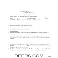 Claim of Mechanic Lien Form Page 1