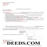 Woods County Completed Example of the Transfer on Death Affidavit of Acceptance Document Page 1