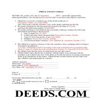 Calhoun County Completed Example of the Affidavit of Death Certificate Document Page 1
