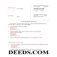 Adams County Completed Example of the Claim of Mechanics Lien Document Page 1