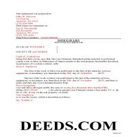 Wilson County Completed Example of the Notice of Mechanics Lien Document Page 1