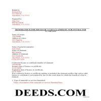 Completed Example of the Memorandum for Mechanics Lien Document Page 1