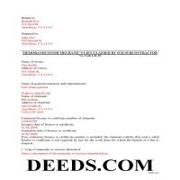 Caroline County Completed Example of the Memorandum for Mechanics Lien Document Page 1