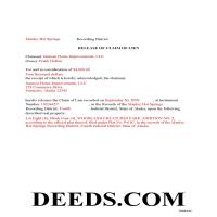 Completed Example of the Release of Claim of Lien Document Page 1