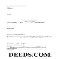Hunterdon County Special Warranty Deed Form Page 1