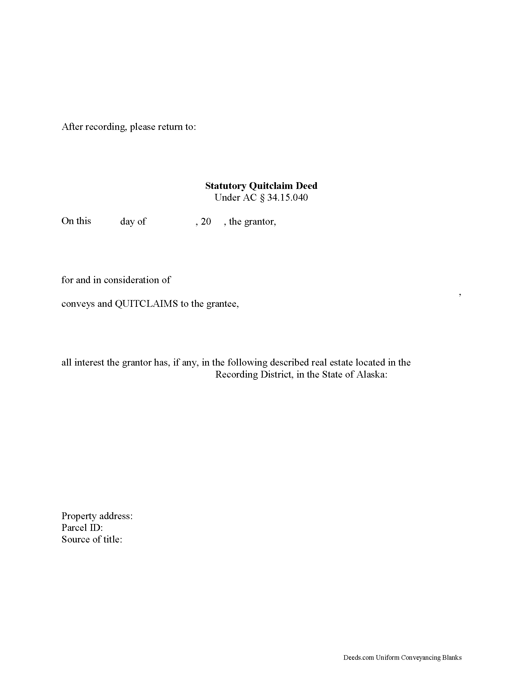 Quit Claim Deed Form Page 1