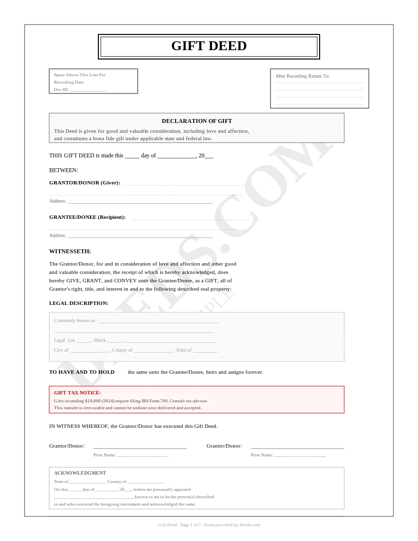 Sample Gift Deed Form