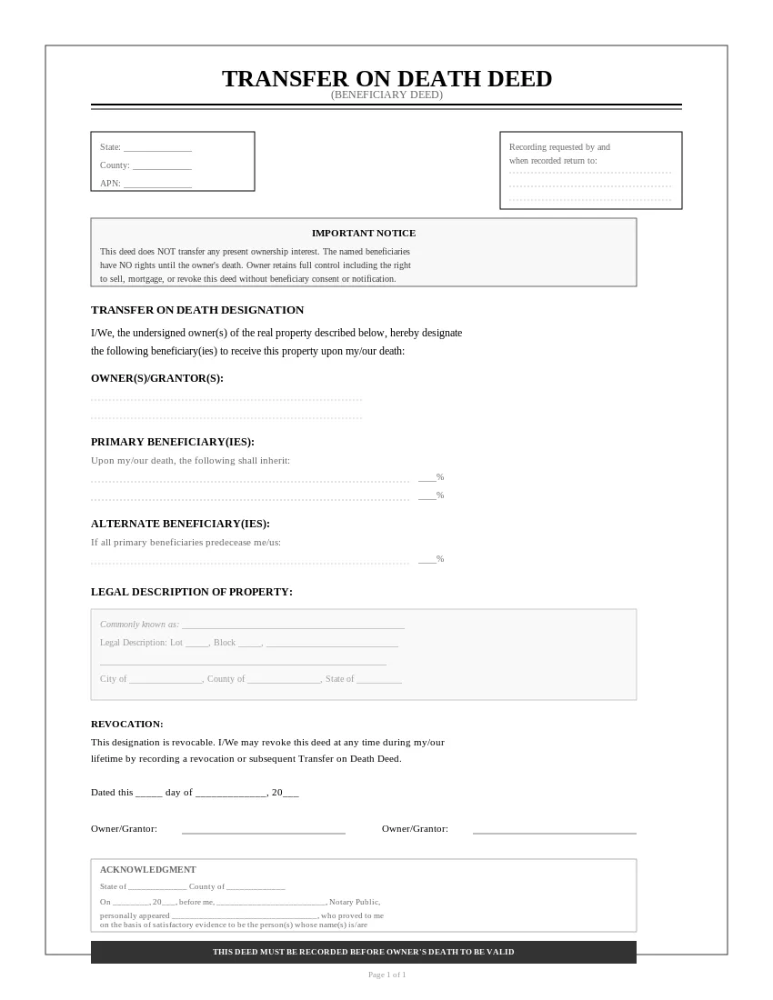Sample Transfer on Death Deed Form